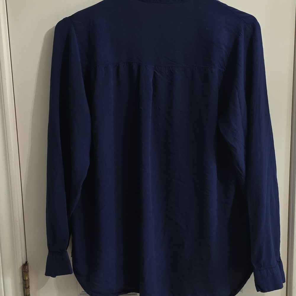 Sahara Woman Viscose Button Down Navy Long Sleeve Embroidered Flowers Size Smal - Picture 7 of 9